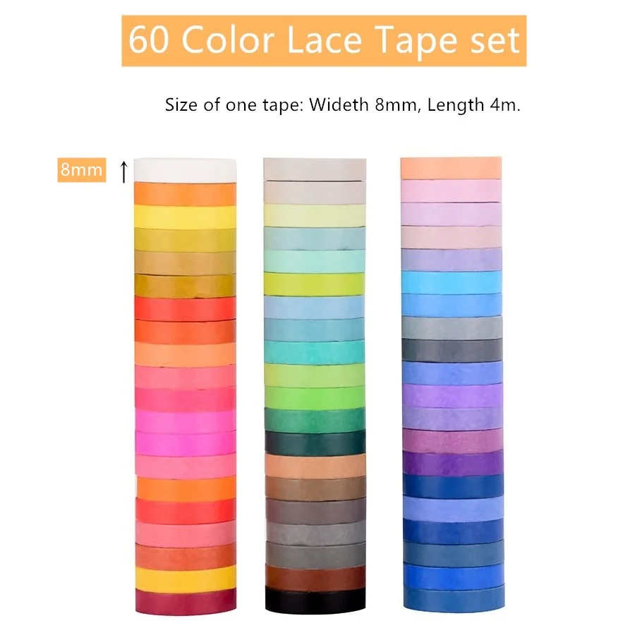 60 color Lace tapes 60 радужных Цветов Бумажный набор декоративного скотча Васи 7,5 мм 8 мм 15 мм кружевные Декоративные Маскирующие Ленты Дневник стикеры для альбомов подарок A6067 - Цвет: 60 color Lace tapes