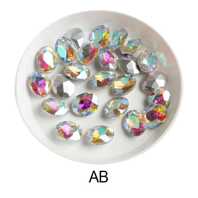 Красочные Стразы для ногтей смешанные овальные AB Хрустальные стеклянные