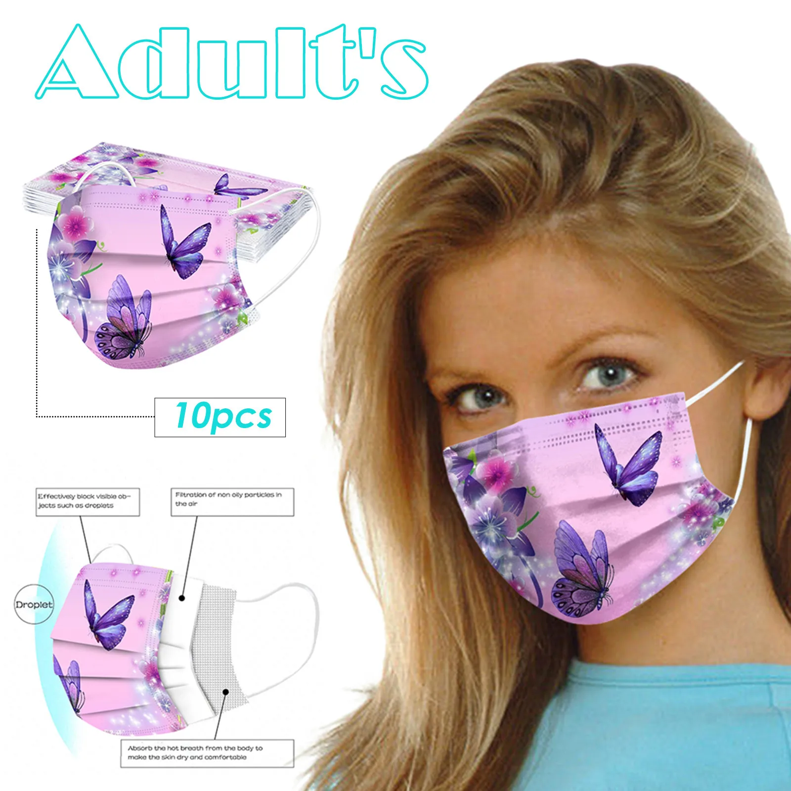 

10-100pcs Mascarillas Adult Butterfly Disposable Protection Three Layer Breathable Face Mask Masque Dust Mouth Mask Kerst