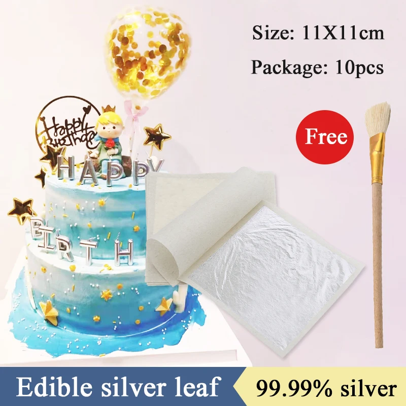 

Edible Silver foil 99.99% Real Silver leaf 10pcs 11x11cm for Female Cosmetics Food Decoration Arts and Crafts Paper Edible Sheet