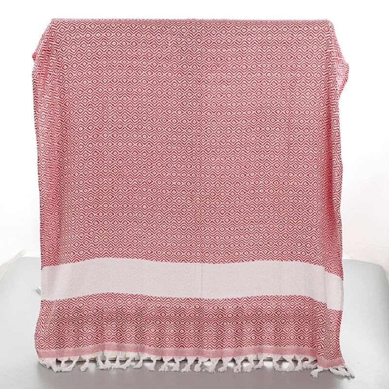 Хлопковое турецкое банное полотенце большого размера с принтом и кисточками