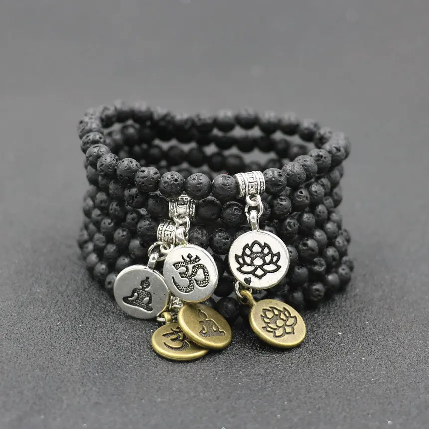 Минималистичный 6 мм браслет из лавового камня для мужчин очаровательные