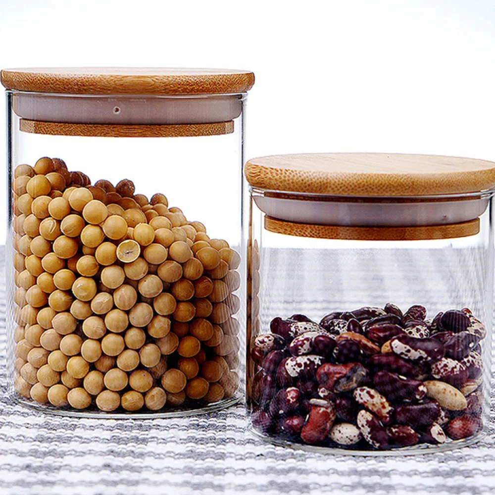 

10pcs Glass Sealed Can Food Storage Tank Bamboo Lid Tea Canister (Transparent)