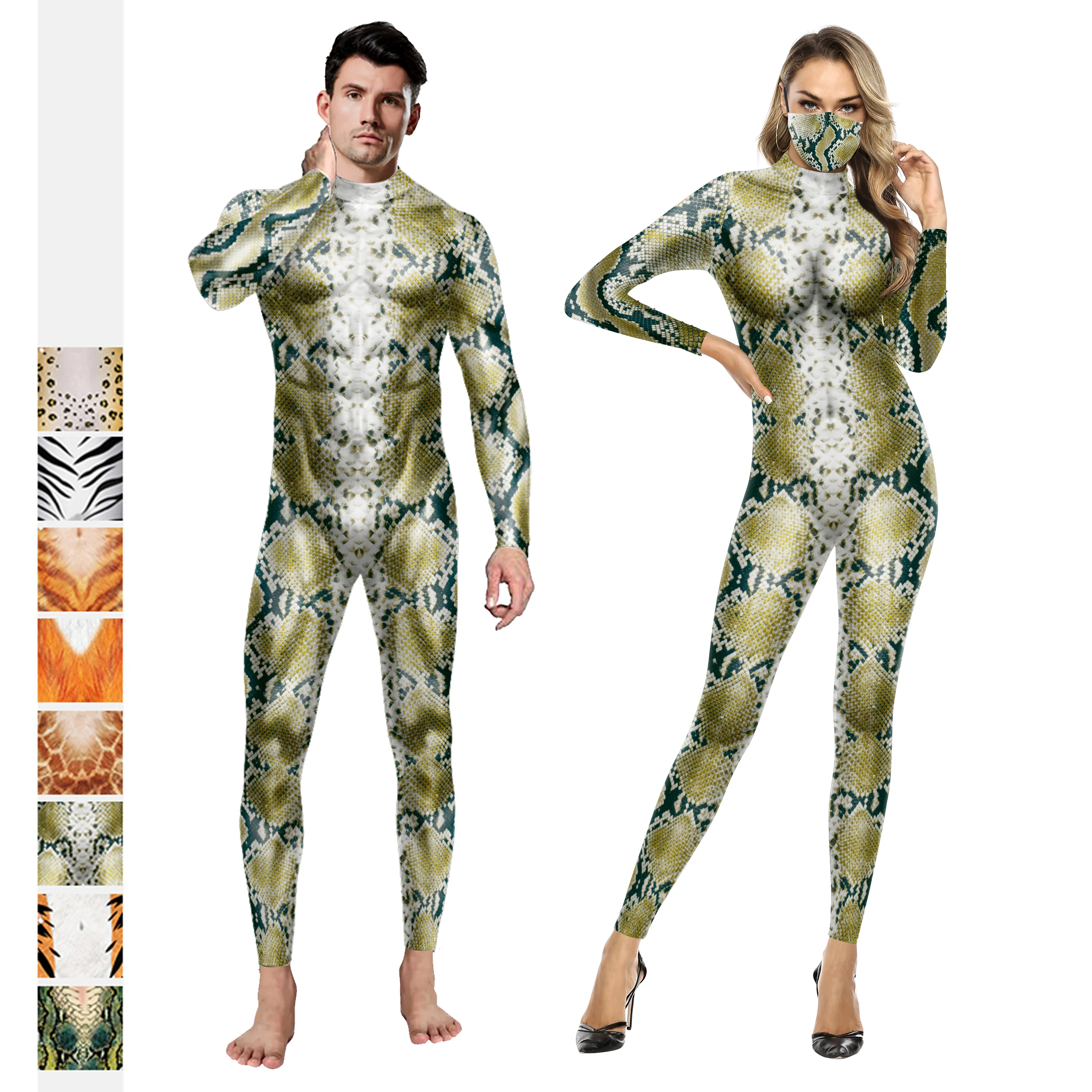 Giraffe Serpentine Tiger Sexy Cosplay Costume Animal Print Couple Bodysuit Leopard Shapewear Romper Outfits