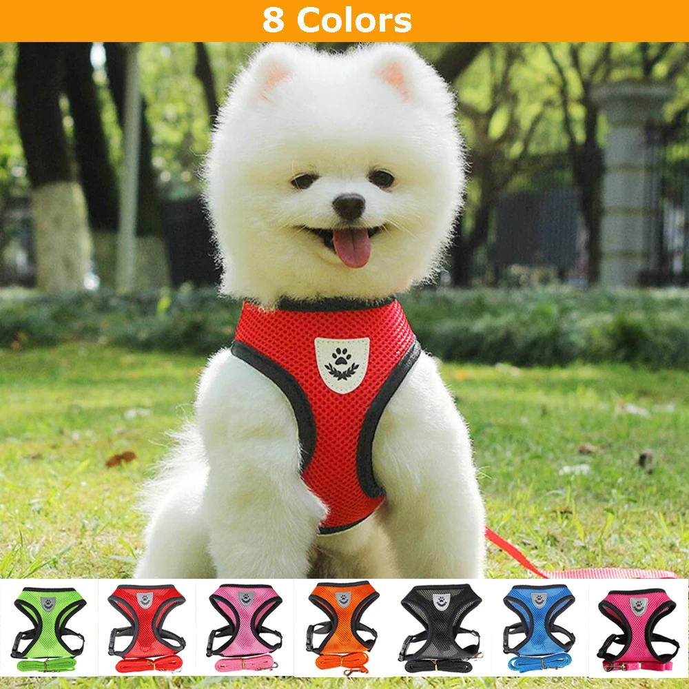 

Breathable Small Dog Harness And Leash Nylon Safety Mesh Chest Strap Collar For Kitten Cat Chihuahua Pug Bulldog Cats Vest