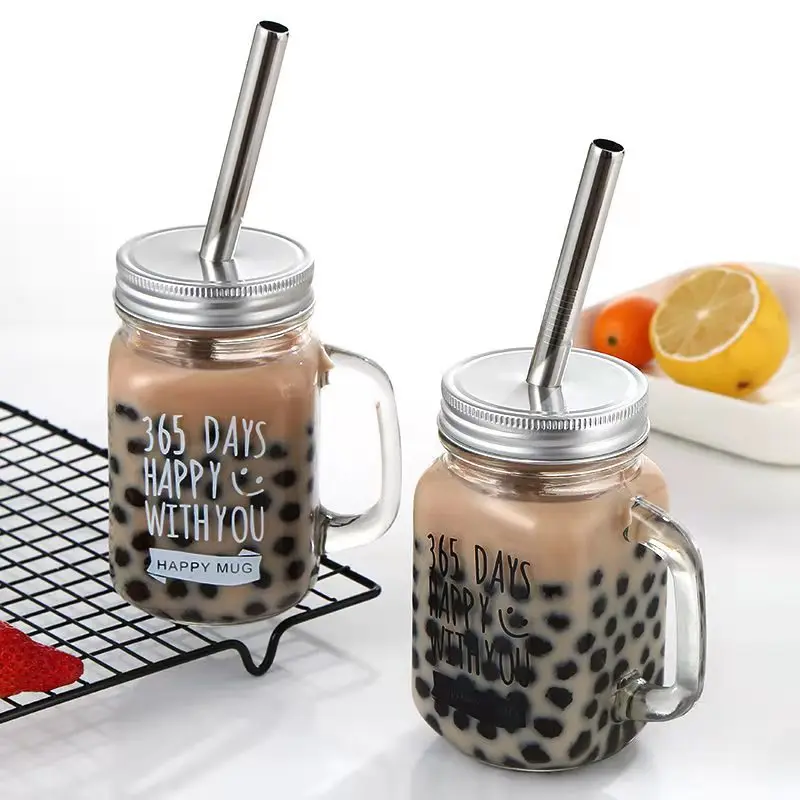 

2 Set 480ml Milk Cup with Cover Travel Glass Mug Coffee Cup Heat-Resistant Water Milk Drink Cup Insulation Stainless Steel Straw