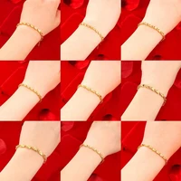 womens beads bracelets friendship simple trendy 24k gold color charm pattern chain bangle birthday wristlet wedding jewelry