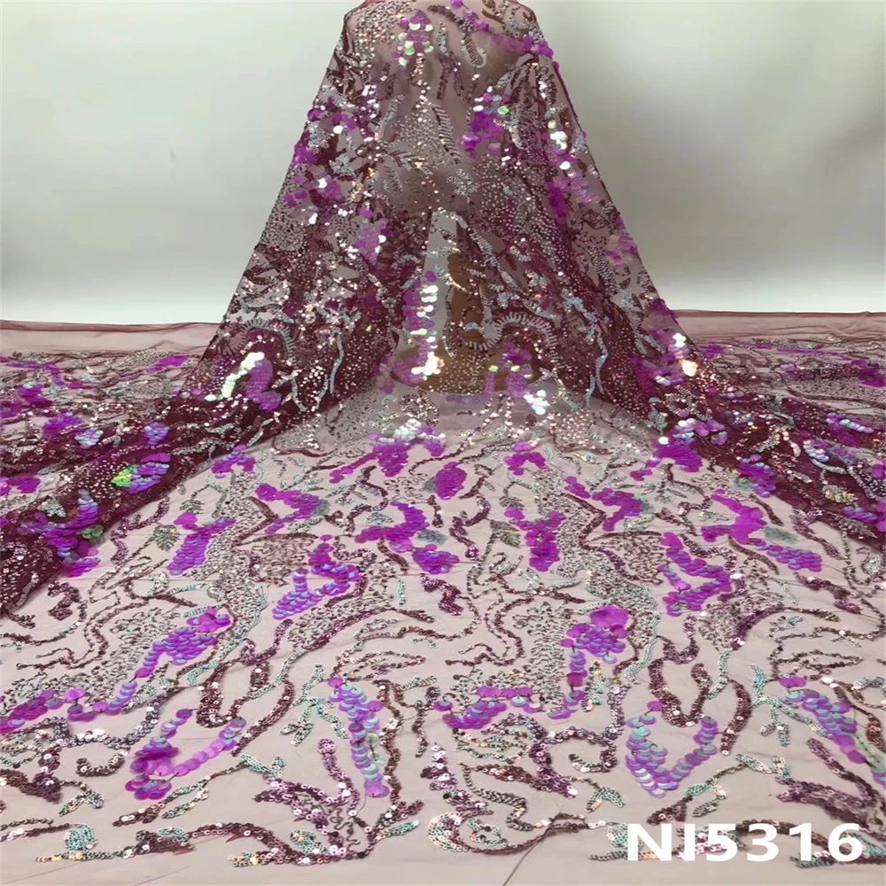 

NI.AI French Sequins Lace Fabric 2021 Africa Lace High Quality Lace Fabric Embroidered Tulle Lace Fabric For Wedding NI5316