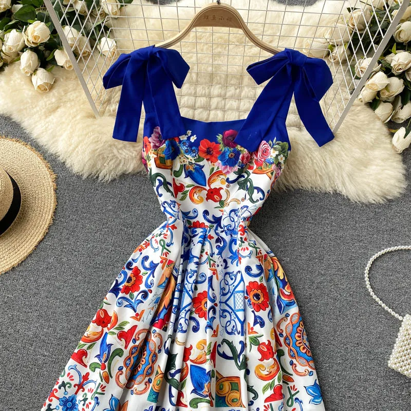 Женское винтажное платье ALPHALMODA на бретельках с принтом сарафан лето 2021 | Женская