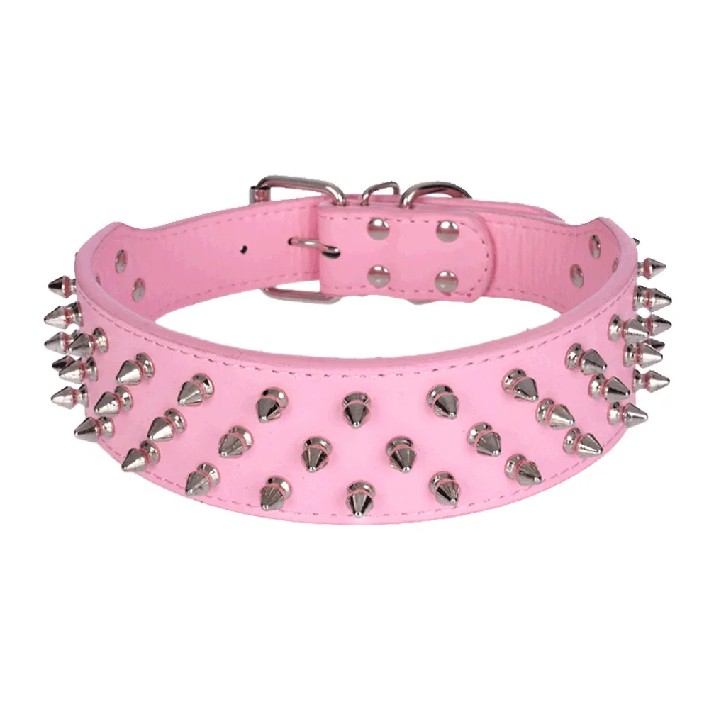 PipiFren Big Dogs Rivets Collars Pure Color PU Leather Collar For Large Breed Necklace Pets mascotas accesorios | Дом и сад