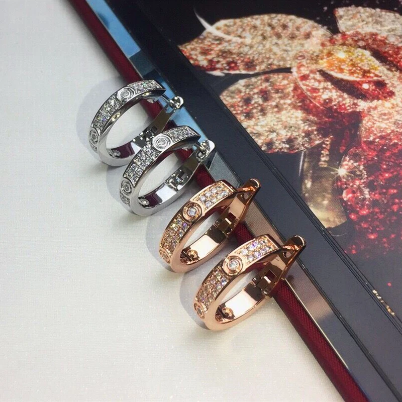 Роскошные женские серьги гвоздики из 925 пробы серебра с бриллиантами 18 К розовое