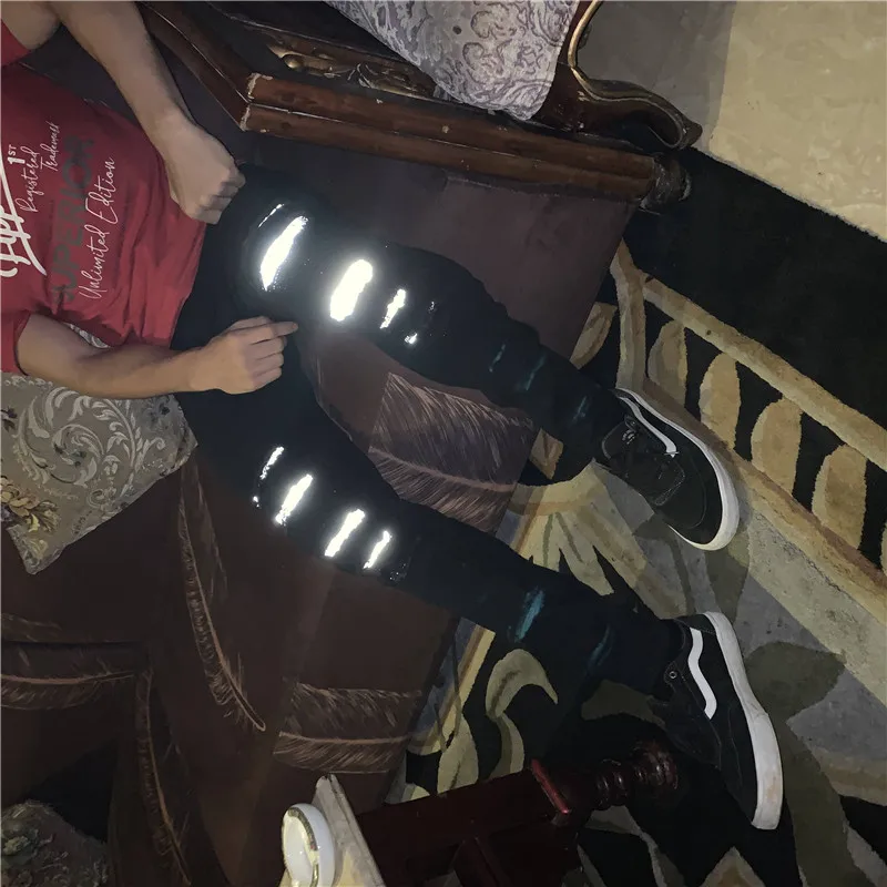 2019 мужские рваные Светоотражающие уличные брюки в стиле хип хоп облегающие