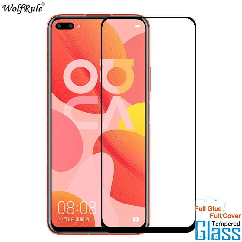 2 uds vidrio para Huawei Nova 6 Protector de pantalla cubierta de pegamento completo vidrio templado para Huawei Nova 6 pel&iacute;cula protectora del tel&eacute;fono de vidrio-0