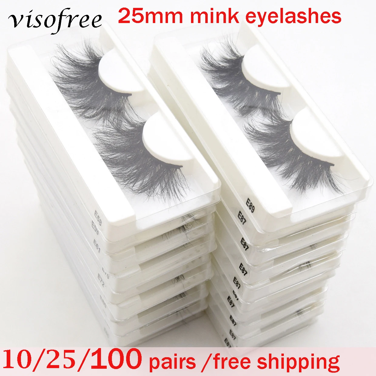10/50/100 шт. накладные ресницы Visofree 25 мм оптом 3D норковые белый лоток этикетка макияж