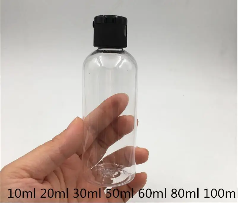 

50 Pcs 100 Ml Clear Plastic Perfume Parfume Refillable Bottle Black Flip Lid Cosmetic Containers Juice Packaging Free Shipping