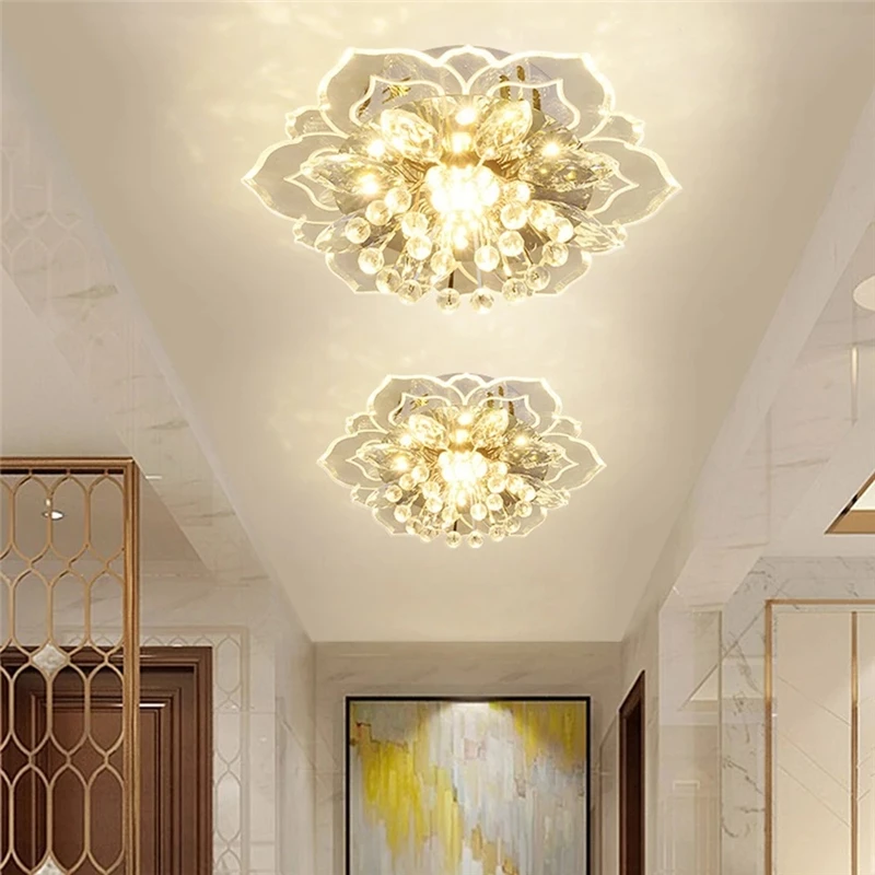 Lámpara de techo con forma de flor de diseño moderno, lámpara LED de techo de cristal para dormitorio, cocina, pasillo, sala de estar, linterna de pasillo