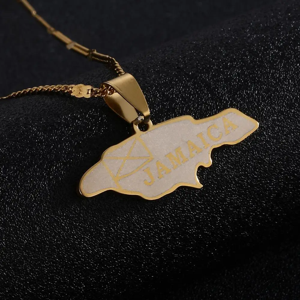 Ювелирные изделия из нержавеющей стали с изображением карты Ямайки|Ожерелья