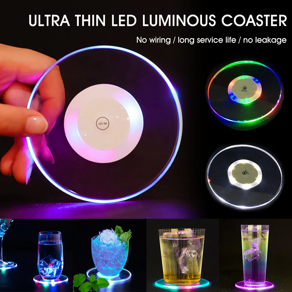 

7 Color LED Coaster Cup Holder Mug Stand Light Bar Mat Table Placemat Party Drink Glass Creative Pad Round Home Decor Kitchen