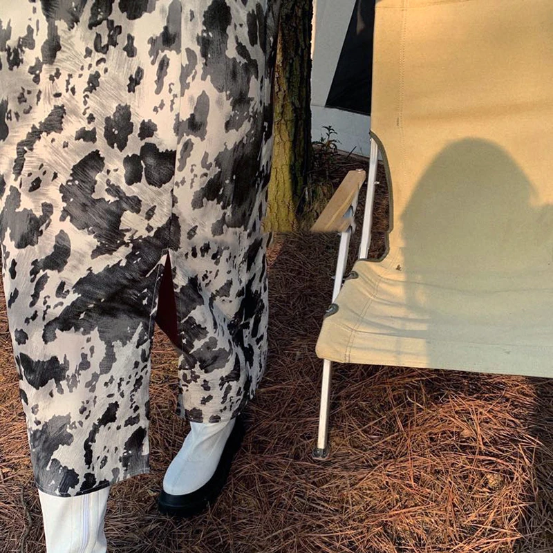 

XIZIHUAPN Casual Tie Dye Side Split Dress For Women Square Collar Sleeveless High Waist A Line Midi Dresses Females Summer Style