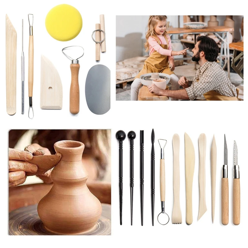 

808B 20 Pcs/Set Professionals Ceramic Clay Kit, Double-sided Dot Brush Modeling Cutting Tools with Carving Knife for Claying