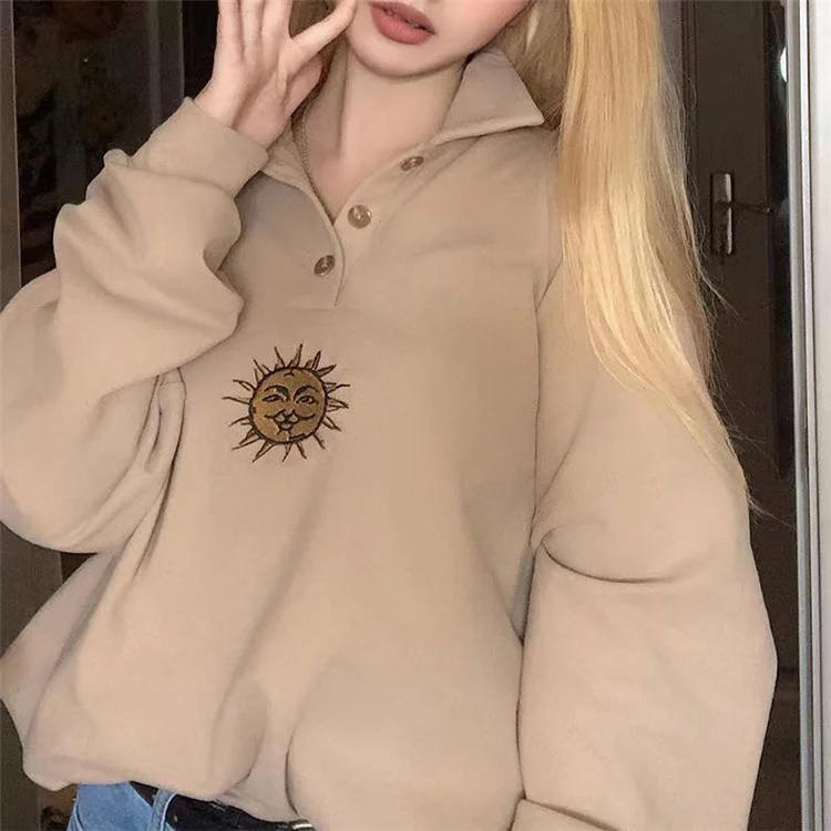 

2020 winter trend new product long sleeve half open collar embroidery loose show thin fashion sweater coat for women