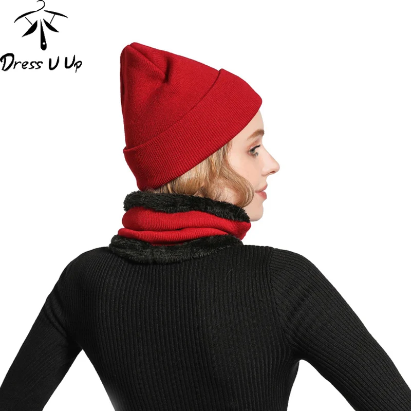 DRESSUUP модная зимняя шапка из 2 предметов для мужчин подарок вязаный однотонный шапочки Skullies хлопок теплые шапки шляпа из полиэстера