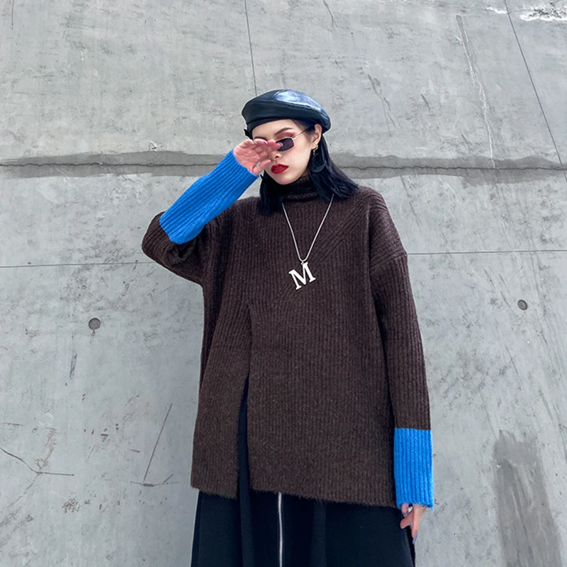 CHICEVER пэчворк хит цвет вязаный свитер для женщин О-образный вырез длинный рукав