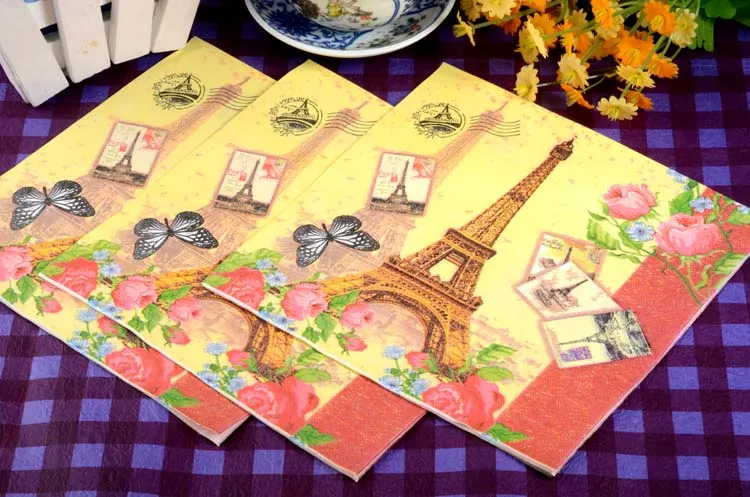 Одноразовые 20 шт./лот цвет печатные салфетки творческий Эйфелева башня лицевые