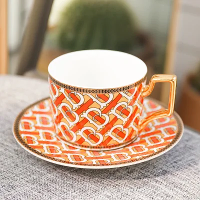 

250ml British Style Luxury Moroccan Coffee Cup and Saucer Set with Gold Handel Ceramic Cappuccino Afternoon Tea Cup