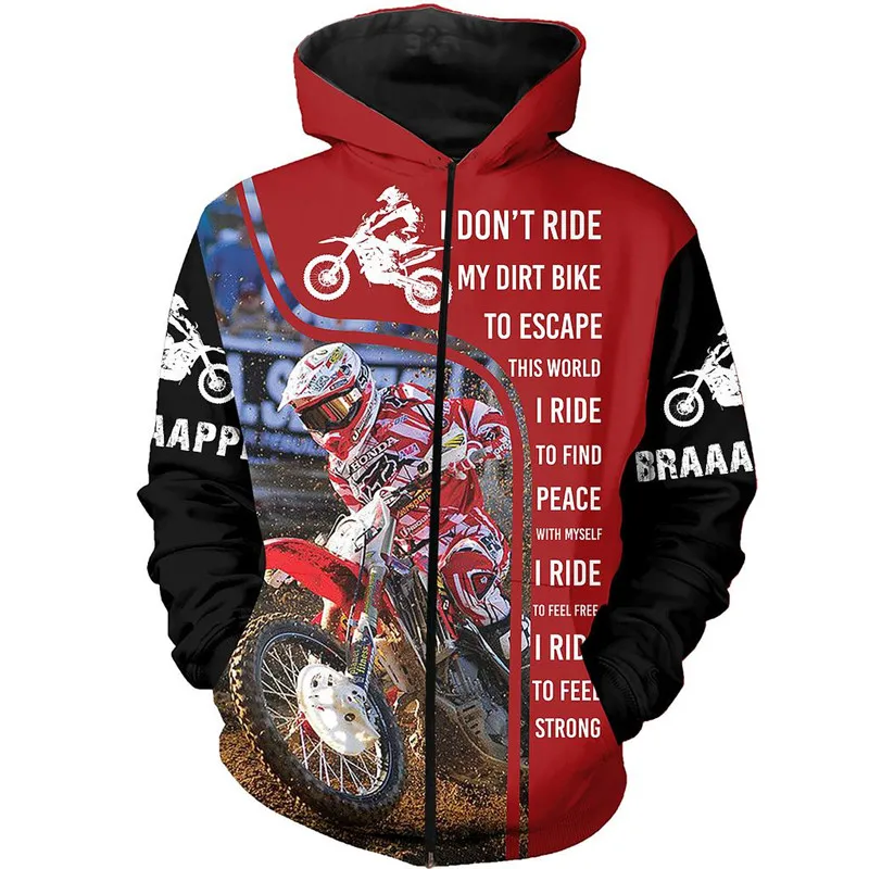 Dirt Bike Racer 3D принт по всей длине толстовка унисекс в стиле Харадзюку на каждый день