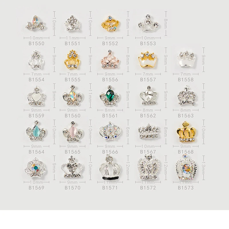 

100PCS/Lot CROWN RHINESTONES NAIL ART DECORATION 3D CHARM ALLOY SILVER GEMS JEWELLERY