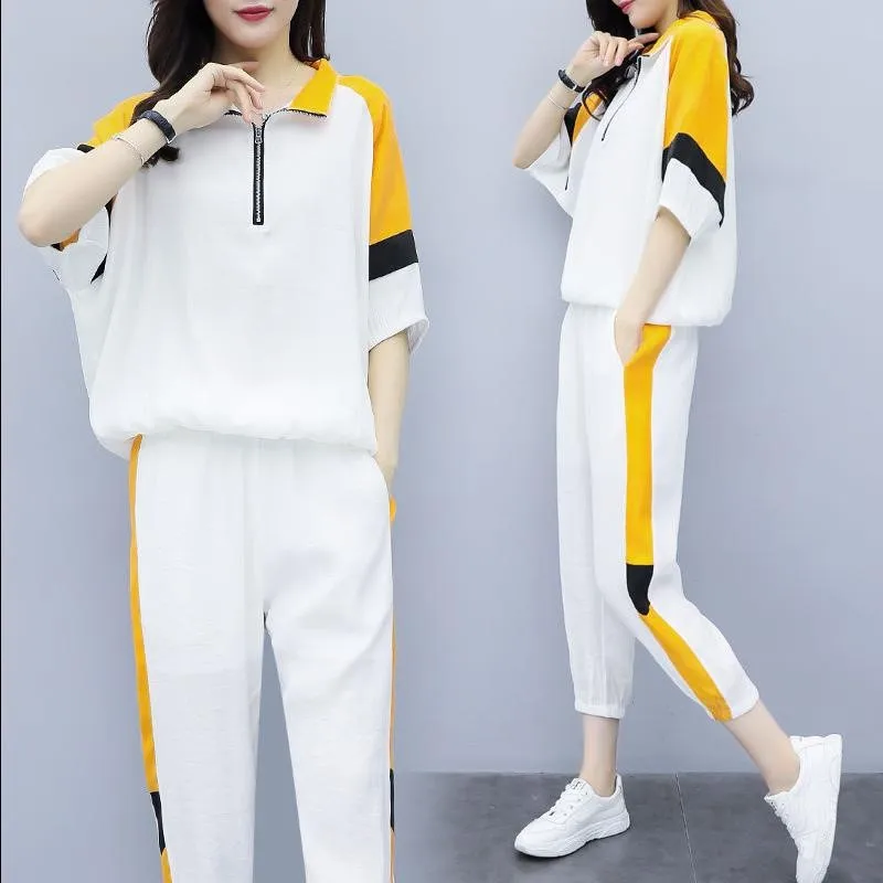 

2023 New Women's Loose Sports 2-piece Set Korean Casual Sports Top + Pants Two-piece Suit Female Plus Size Fashion Suit