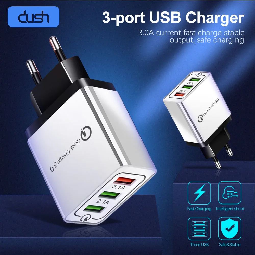 Быстрое зарядное устройство DUSH для телефона ЕС США 3 0 быстрое USB портативное