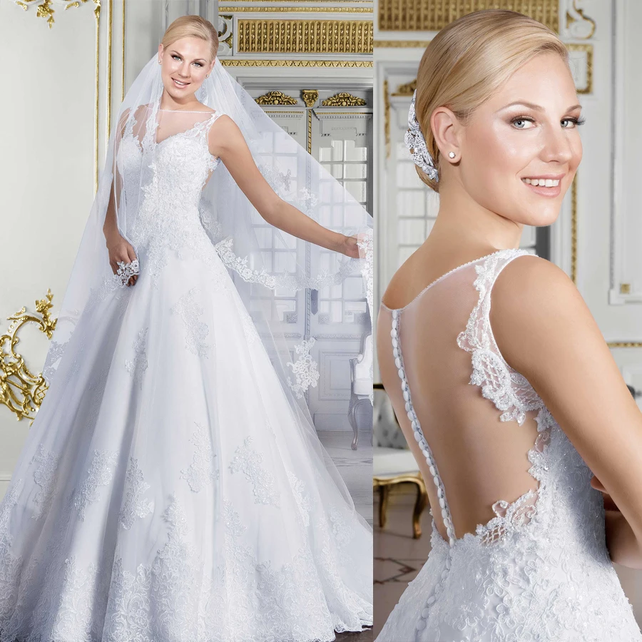 

Sleeveless with Crystals See Through Back White Wedding Gowns vestidos de noiva sereia Bridal Dresses Hot Sale