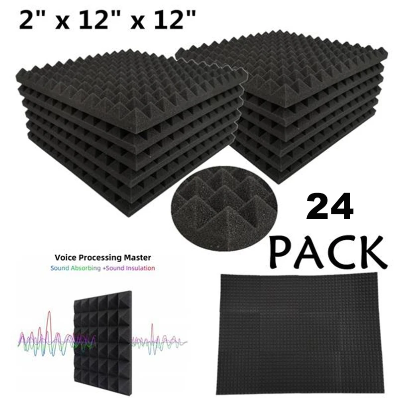 

24 Pack Pyramid Shape Soundproof Foams Sound Proof Padding Treatment Panel for Echo Bass Insulation 12Inch x 12Inch