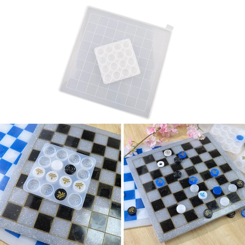 

2Pc DIY Checker Resin Mold Set International Chess Resin Mold Chess Board Mold K3KC