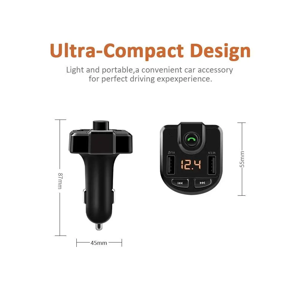 Bluetooth автомобильный комплект с двойным USB автомобильным зарядным устройством 3.6A
