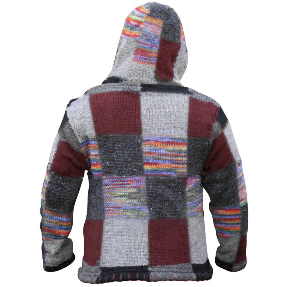 

Men Patchwork Hippie Fleece Hoodie Cardigan Winter Warm Zipper Hooded Jacket Tops