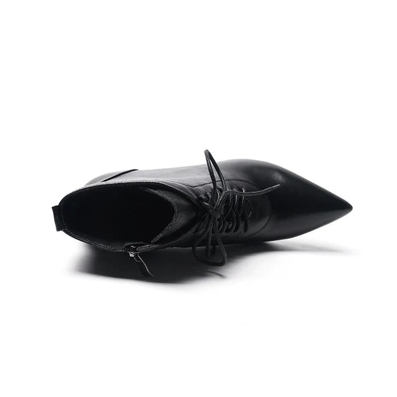 Женские ботильоны из натуральной кожи на шнуровке высоком каблуке|Женские