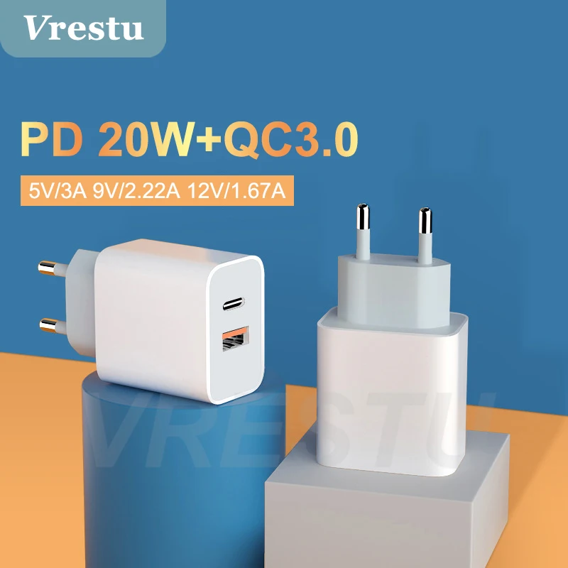 

PD 20W USB Type C Charger High Power Adapter Fast Phone Charge for iPhone13 11 Pro Max X XS XR 8 iPad Pro Xiaomi QC3.0 Dual Port