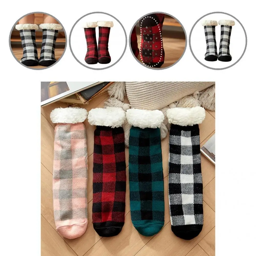 

1 Pair Sleeping Socks High Elastic Tear-resistant Cold Resistant Plaid Print Soft Floor Socks Floor Socks for Room