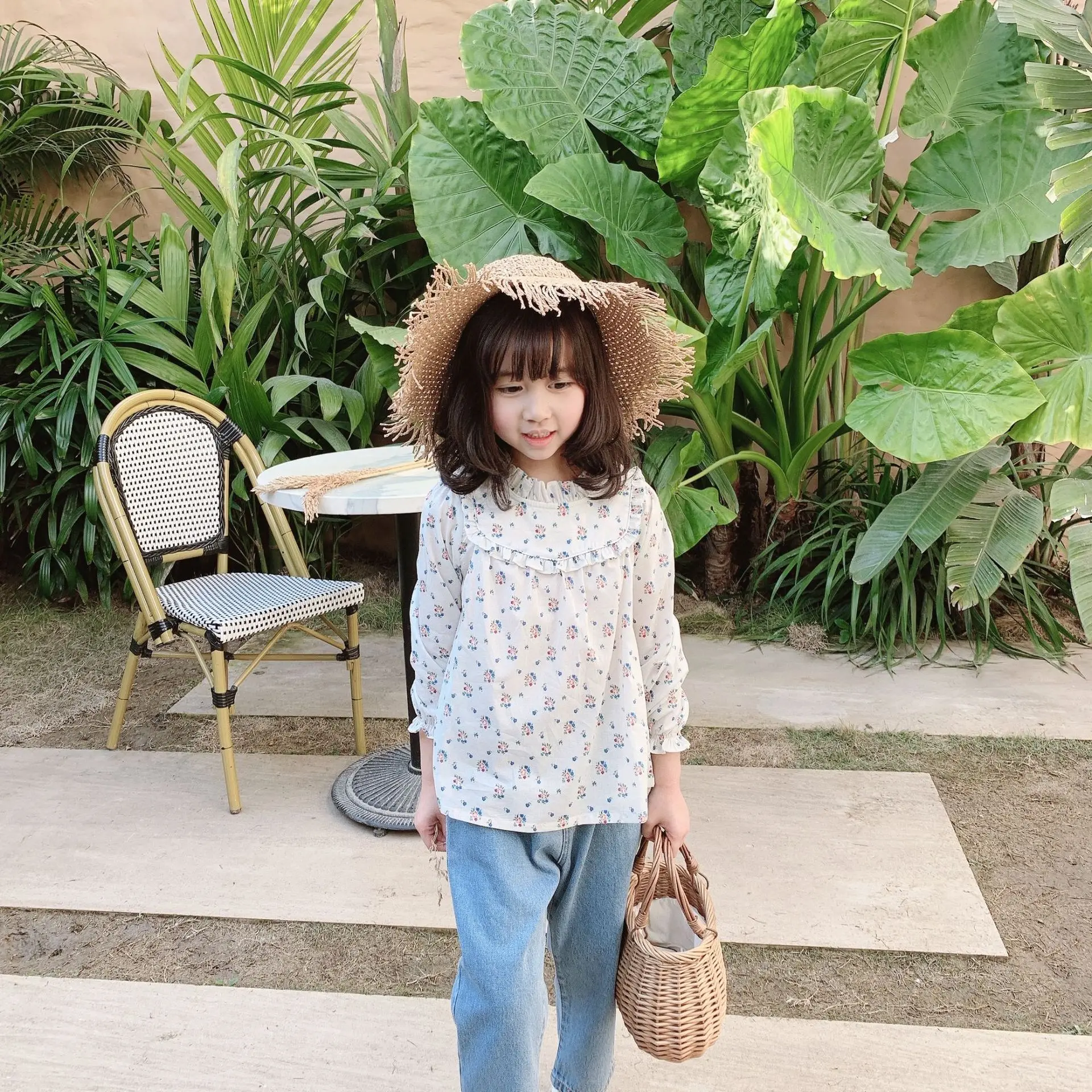 

baby girls clothes spring Girls cotton flower collar small floral pattern long-sleeved shirt