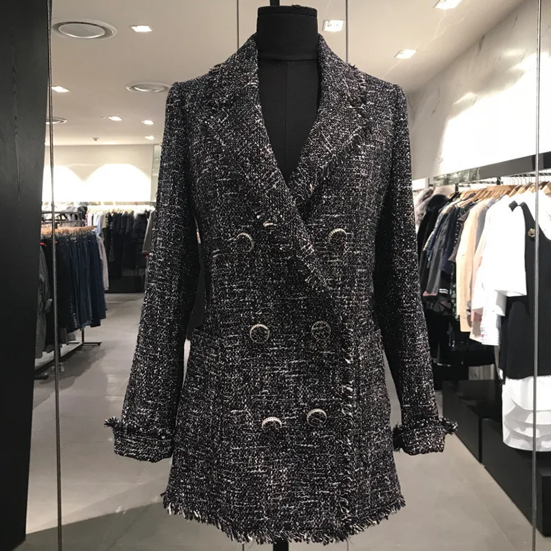 [EWQ] Весенняя Новинка 2020 двубортное теплое пальто с длинным рукавом женское