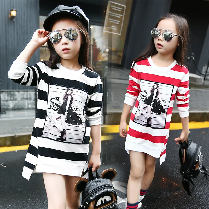 

Длинная футболка для девочек, праздничное платье SL с мультяшным принтом, детская одежда на весну и осень