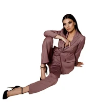 2 pieces modern women suits satin silk custom made fashion coatpant formal casual double breasted party suits for women