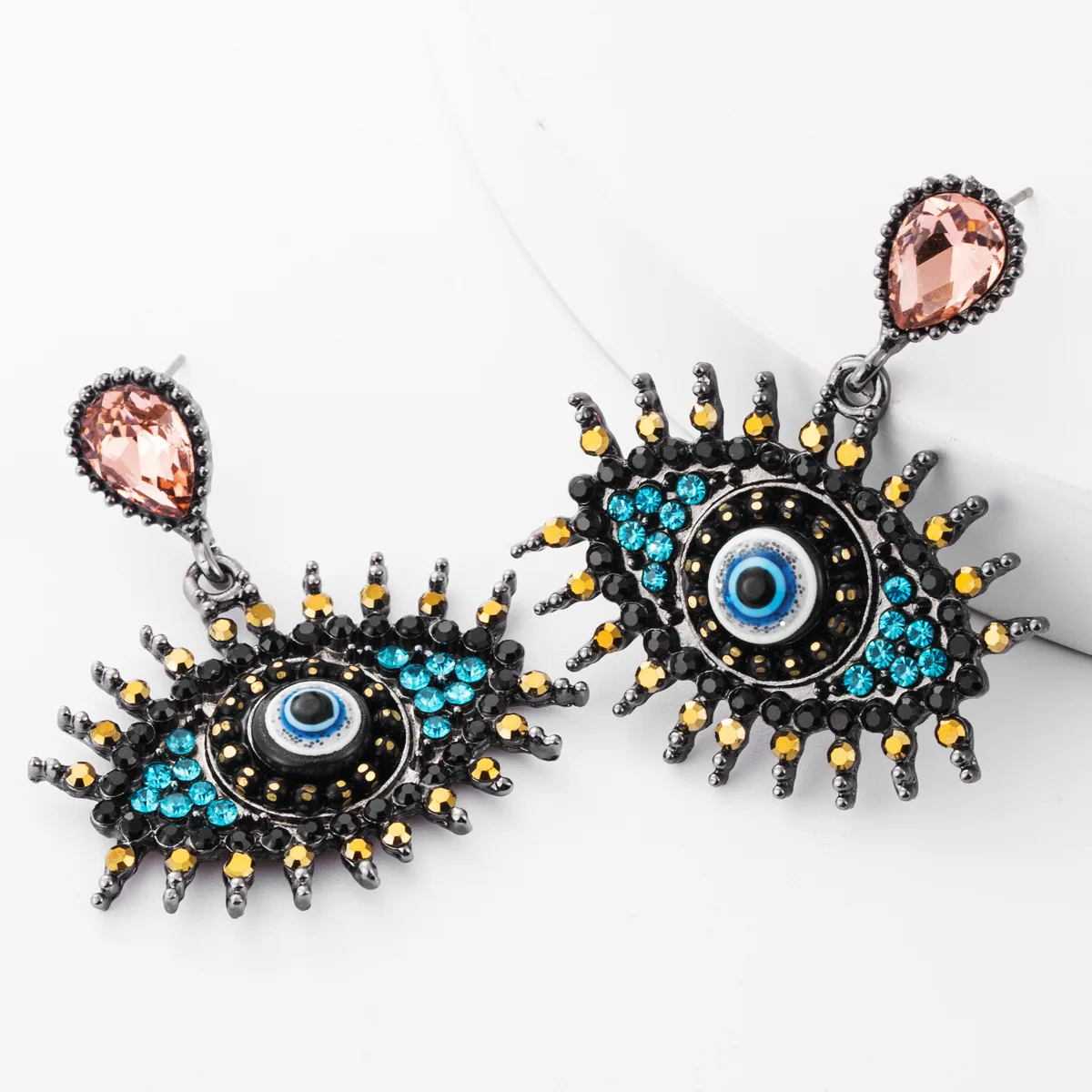 

Fashion Silver Plated AAA Zircon Jewelry 2021 Punk Evil Eye Dangle Earrings Men Women's Rhinstone Earrings Party Jewelry