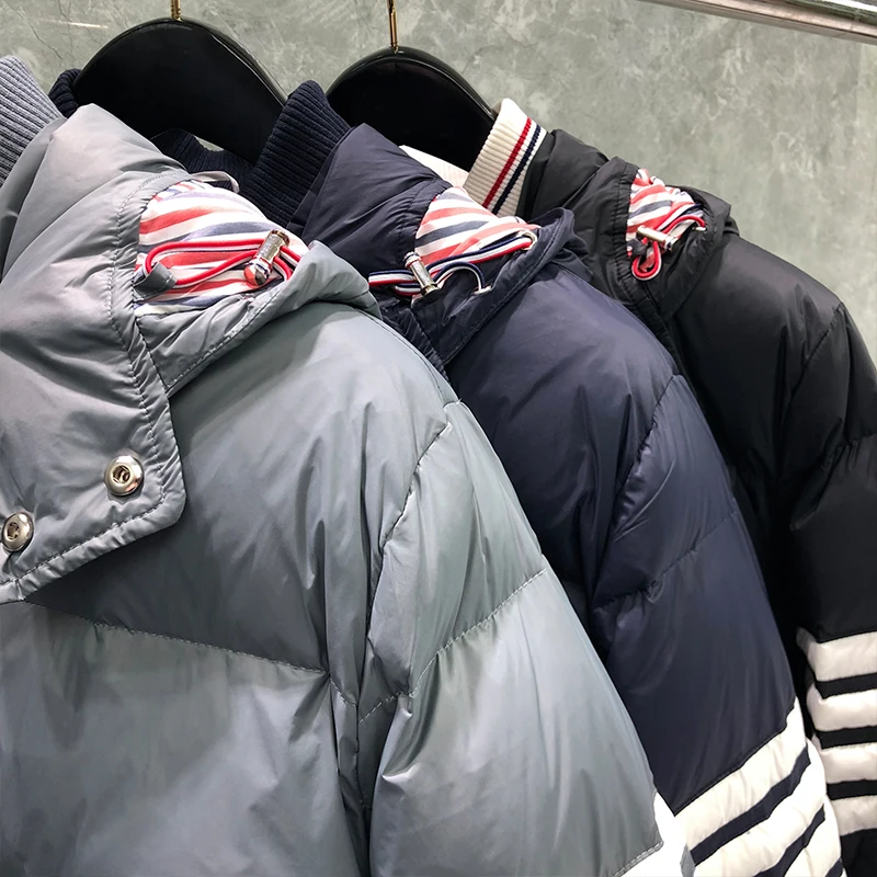 TB THOM Men's Jacket Winter Fashion Brand Down Jacket Down-Filled Matte Nylon 4-bar Stripe Hoodie Coat Wholesale TB Jackets