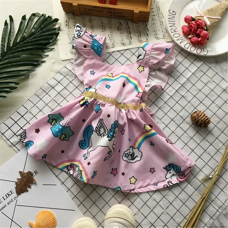Летнее платье на бретелях Tonytaobaby с принтом единорога | Детская одежда и обувь