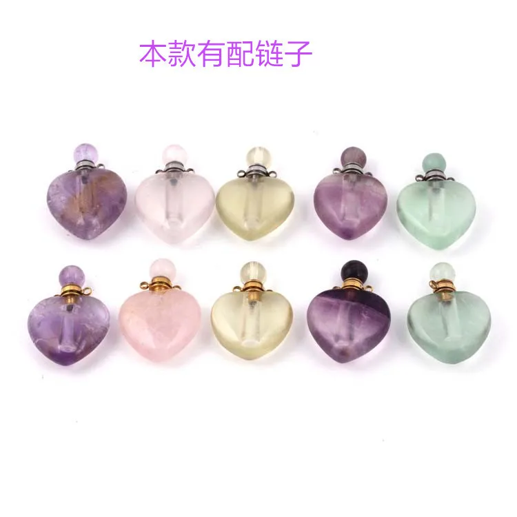 

Natural Crystal Heart Perfume Oil Bottle Pendant Necklace Girl Fashion Simple Versatile Hearts Perfume Bottle Women's Jewelry