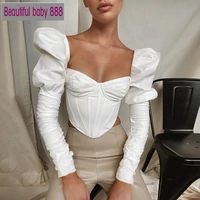 meqeiss new square collar vintage fashion corset women top and blouse shirts elegant puff long sleeve tops sexy blouse blusas